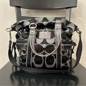 Coach Poppy Black and Silver Tote